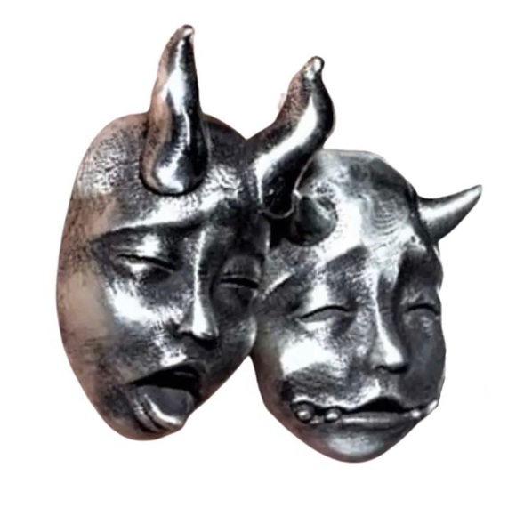 Baby Hannya Masks~ Horned Demon Oni Gargoyle Horror Medieval Theatre Oddity Stud - Picture 7 of 16